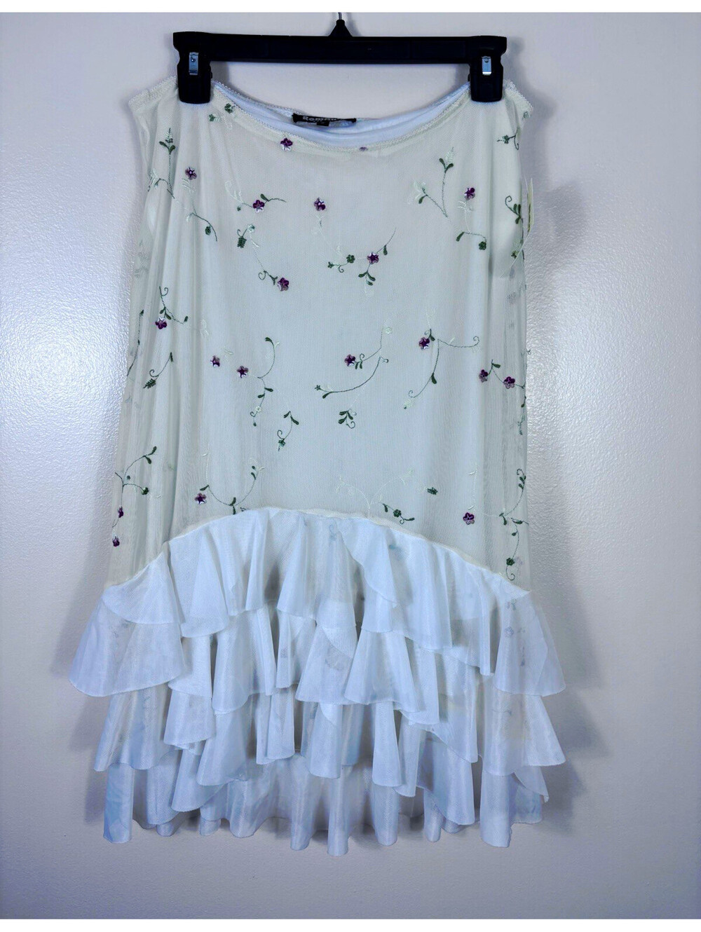 Roman's Citta Meshed Floral Embroidered Layered Ruffle A-Line Midi Skirt Sz L/XL